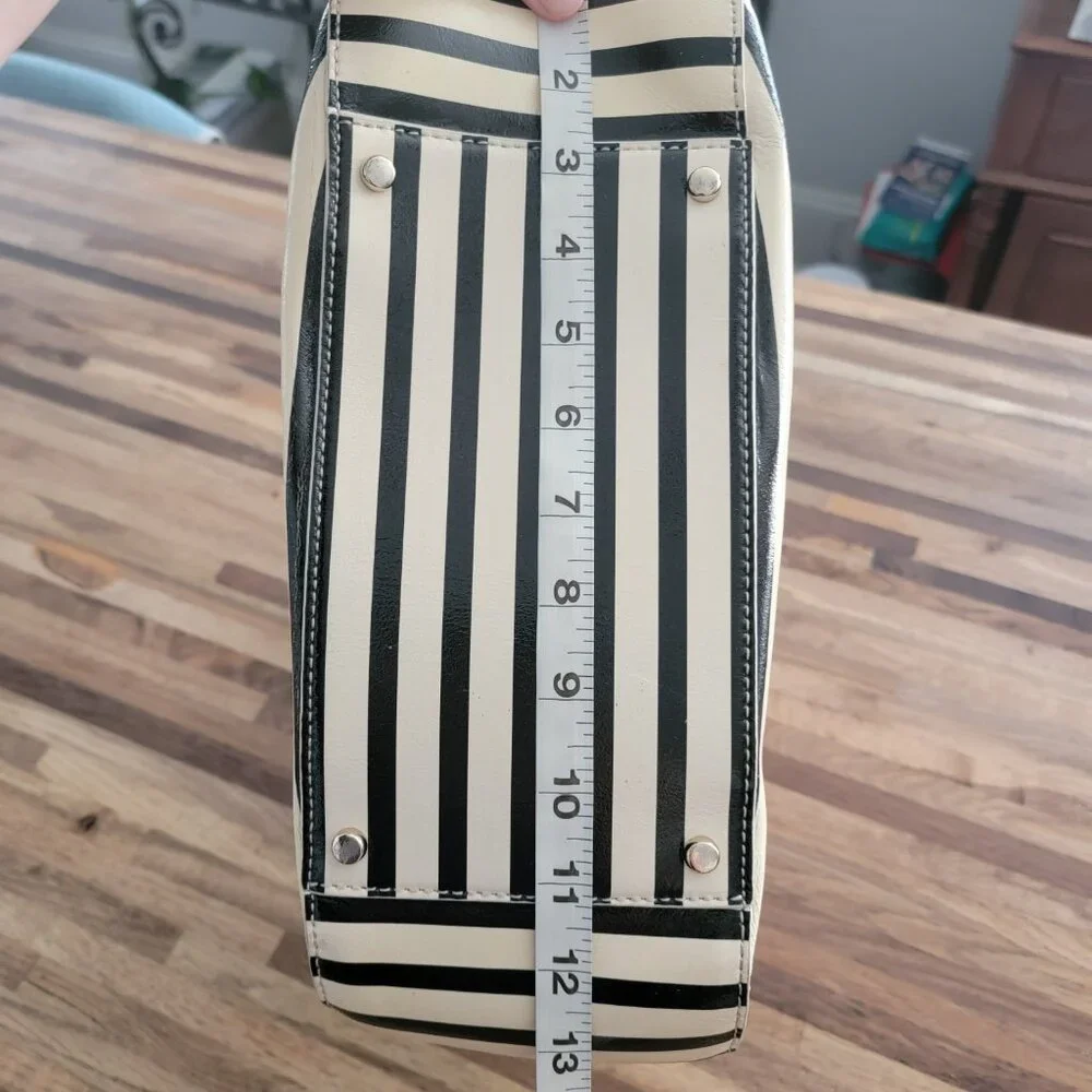 kate spade Black and White Striped Patent Leather Tote